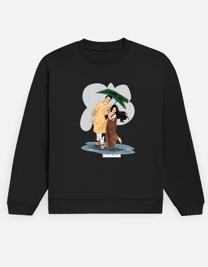 Monsoon Romance Graphic Black Crewneck Sweatshirt